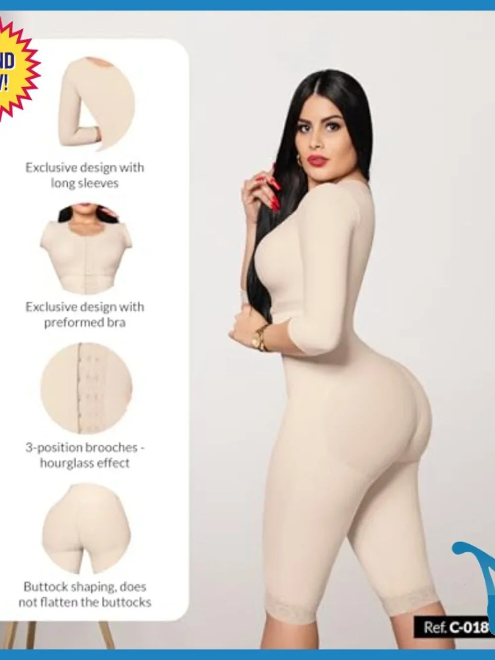 Full Body Shapewear Bodysuit with Sleeves, Tummy Control, Postpartum Recovery